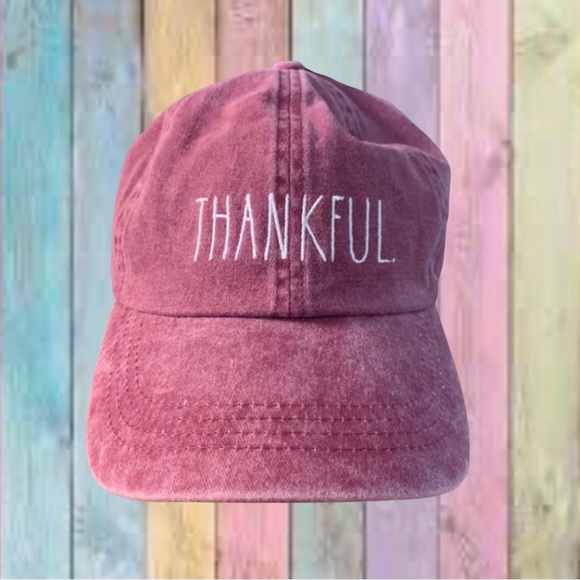Rae Dunn Accessories - Rae Dunn “THANKFUL” LL Washed Burgundy Ball Hat